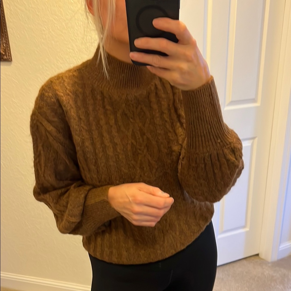 Vince Camuto Brown Cowl Neck Sweater with Cable Knit size XS